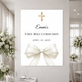 Ivory bow pearls First Holy Communion welcome Poster