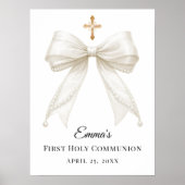 Ivory bow pearls First Holy Communion welcome Poster (Vorne)