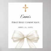 Ivory bow pearls First Holy Communion welcome Poster (Vorne)