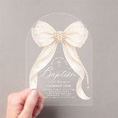 Ivory Bow Pearls Girl Baptism Religious Acryleinladungen (Insitu (Handheld))