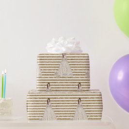 Ivory Brautparty Glitzer Gold Streifen Geschenkpapier
