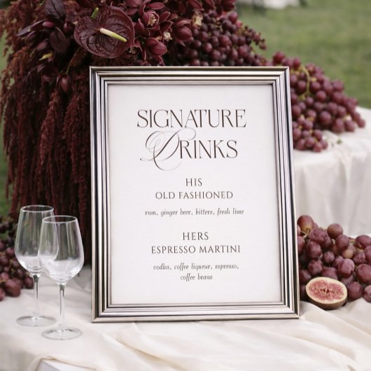 Ivory & Brown Hochzeitssignaturgetränke Poster