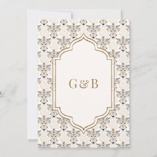 Ivory Brown Ikat Anand Karaj Sikh Wedding Einladung (Rückseite)