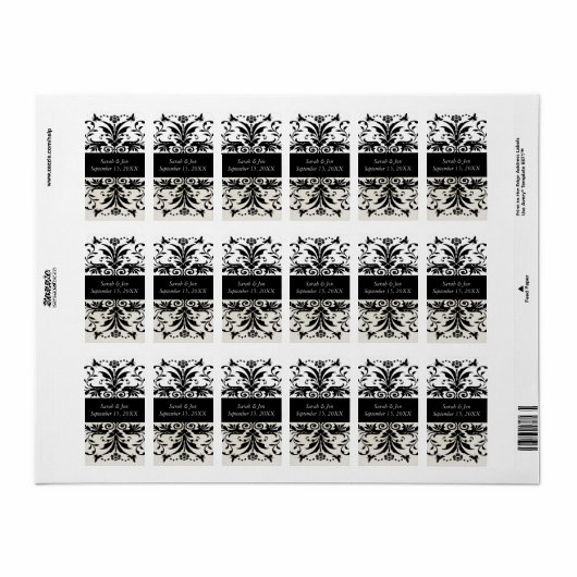 Ivory Bumble Bee Damask Save the Date Adressaufkleber (Vorne)