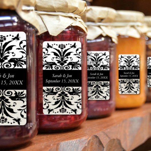 Ivory Bumble Bee Damask Save the Date Adressaufkleber