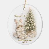 Ivory Bunny Rabbit First Christmas Keepsake Girl Keramik Ornament (Links)