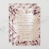 Ivory Burgund Rose Gold Glitzer Blätter Blumenrahm Einladung (Vorne/Hinten)
