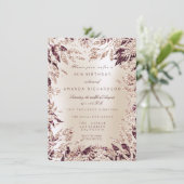 Ivory Burgund Rose Gold Glitzer Blätter Blumenrahm Einladung (Stehend Vorderseite)