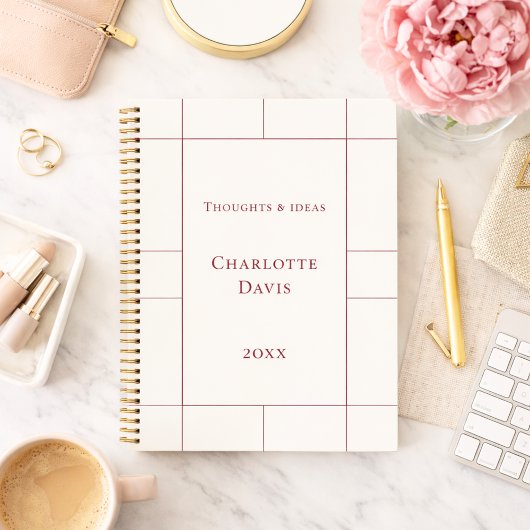 Ivory burgundy checked modern notizblock