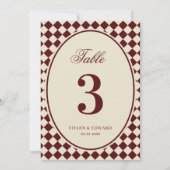 Ivory & Burgundy Checkered Wedding Table Number Einladung (Rückseite)