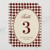 Ivory & Burgundy Checkered Wedding Table Number Einladung (Vorne/Hinten)