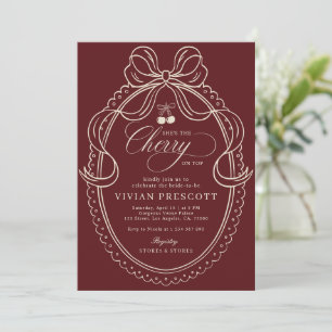 Ivory & Burgundy Cherry On Top Brautparty Einladung