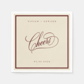 Ivory Burgundy Classic Border Cheers Retro Wedding Serviette (Vorderseite)
