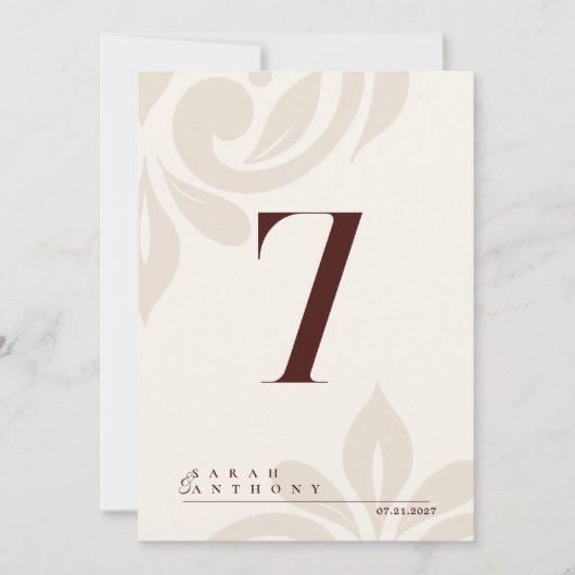 Ivory Burgundy Classic Elegant Damask Table Number Dankeskarte (Vorderseite)