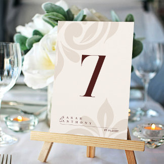 Ivory Burgundy Classic Elegant Damask Table Number Dankeskarte