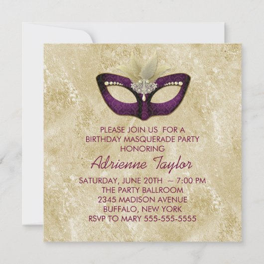 Ivory Burgundy Masquerade Party Einladung (Rückseite)