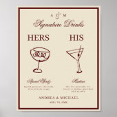 Ivory & Burgundy Retro Signature Drinks Sign Poster (Vorne)
