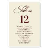 Ivory Burgundy Seating Chart Names Wedding Sign Tischnummer (Rückseite)