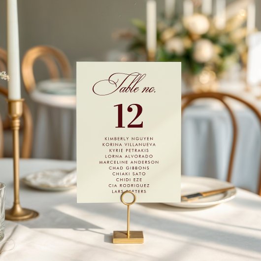 Ivory Burgundy Seating Chart Names Wedding Sign Tischnummer