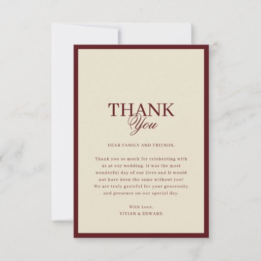Ivory & Burgundy Stripes Border Retro Wedding Dankeskarte (Vorderseite)