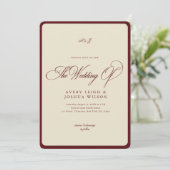 Ivory & Burgundy Stripes Border Retro Wedding Einladung (Stehend Vorderseite)
