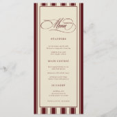 Ivory & Burgundy Stripes Border Retro Wedding Menükarte (Vorderseite)