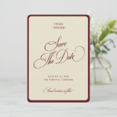 Ivory & Burgundy Stripes Border Retro Wedding Save The Date (Stehend Vorderseite)