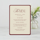 Ivory Burgundy Stripes Border Wedding Menu Card Einladung (Stehend Vorderseite)