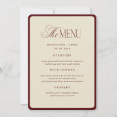 Ivory Burgundy Stripes Border Wedding Menu Card Einladung (Vorderseite)