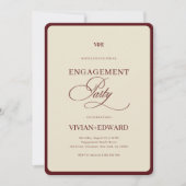 Ivory & Burgundy Stripes Retro Engagement Party Einladung (Vorderseite)