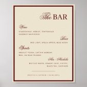 Ivory & Burgundy The Wedding Bar Drink Menu Sign Poster (Vorne)