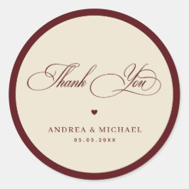 Ivory & Burgundy Vintage Thank You Retro Wedding Runder Aufkleber