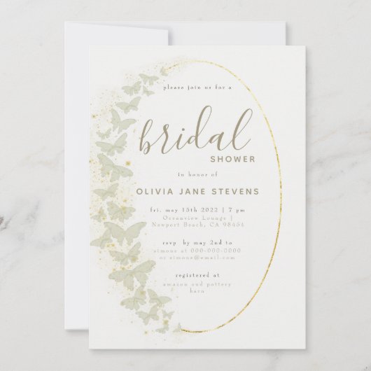 Ivory Butterflies Boho Gold Frame Brautparty Einladung (Vorderseite)