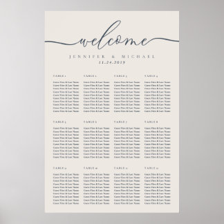 Ivory Celebration Wedding Party Seating Welcome Poster