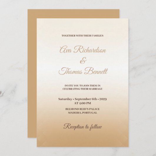 Ivory Champagne Gradient Wedding Einladung (Vorne/Hinten)