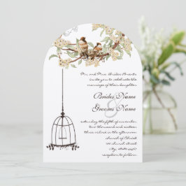 Ivory Cherry Blossom Lovebird Birdcage Wedding Einladung