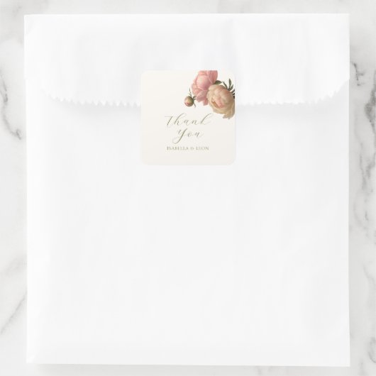 Ivory | Chic Blush Script Rose Wedding Quadratischer Aufkleber (Tasche)