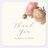 Ivory | Chic Blush Script  Rose Wedding  Quadratischer Aufkleber (Vorderseite)