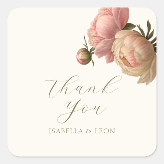 Ivory | Chic Blush Script  Rose Wedding  Quadratischer Aufkleber (Vorderseite)