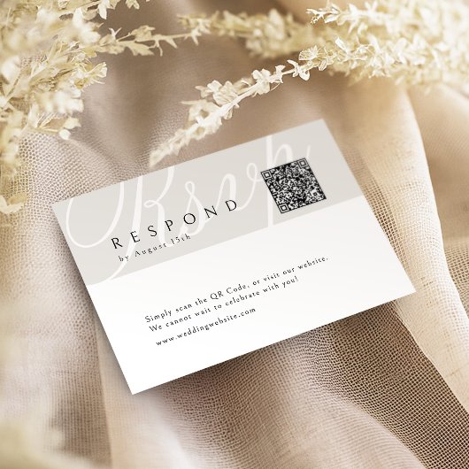Ivory Classic Elegant Calligraphy Wedding QR Code RSVP Karte