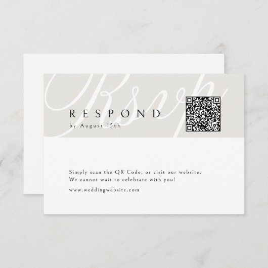 Ivory Classic Elegant Calligraphy Wedding QR Code RSVP Karte (Vorne/Hinten)