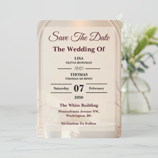 Ivory Cloud Dancer Luxe Wedding Save The Date (Stehend Vorderseite)