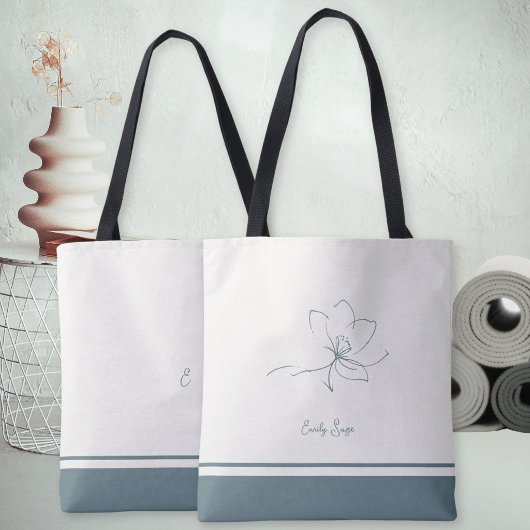 Ivory Coastal Blue Floral Line Art Minimalist Zen Tasche