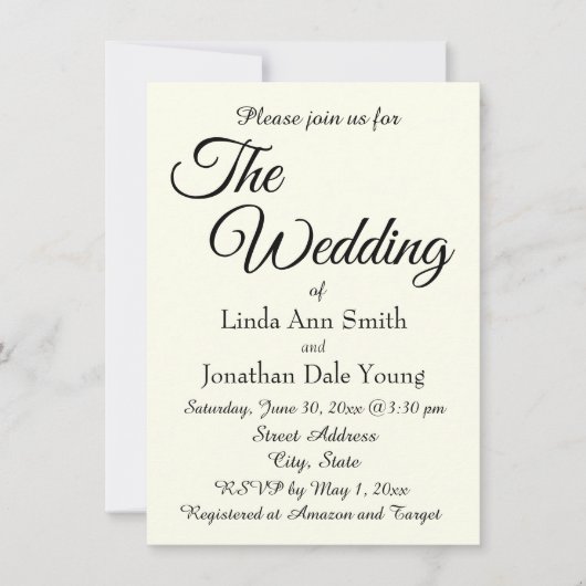 Ivory Color Simple Style Wedding Einladung (Vorderseite)