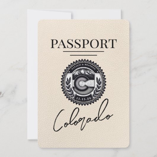 Ivory Colorado Passport Wedding Einladung (Rückseite)
