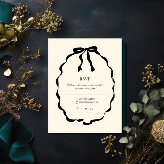 Ivory Coquette Bow Wedding RSVP Karte