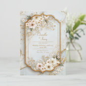 Ivory Cosmos Icy Marble Gilded Wedding Einladung (Stehend Vorderseite)
