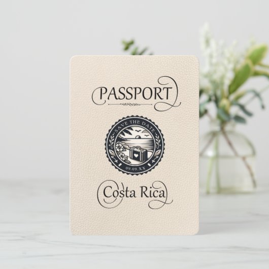 Ivory Costa Rica Passport Save The Date (Stehend Vorderseite)