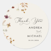 Ivory Cream Boho Fall Wildblume Hochzeit Danke Runder Aufkleber (Vorderseite)