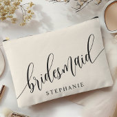 Ivory Cream Bridesmaid Moderne Kalligraphie Zubehörtasche
